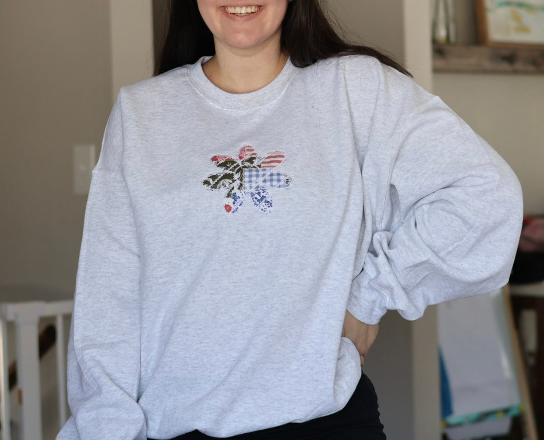 Spring Embroidered Flower Crewneck