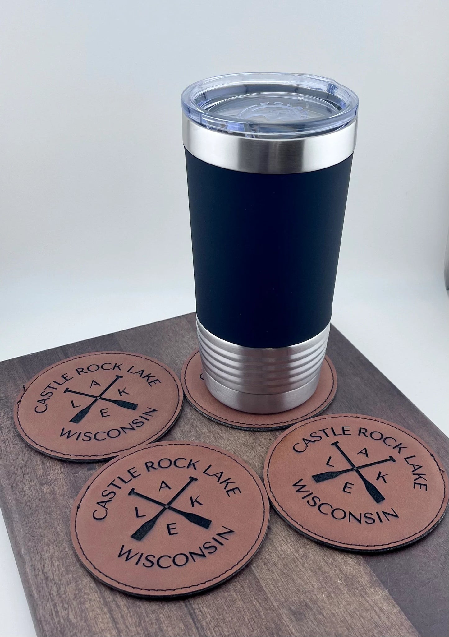 Leather Engraved Castle Rock Lake Coaster (Set of 4)