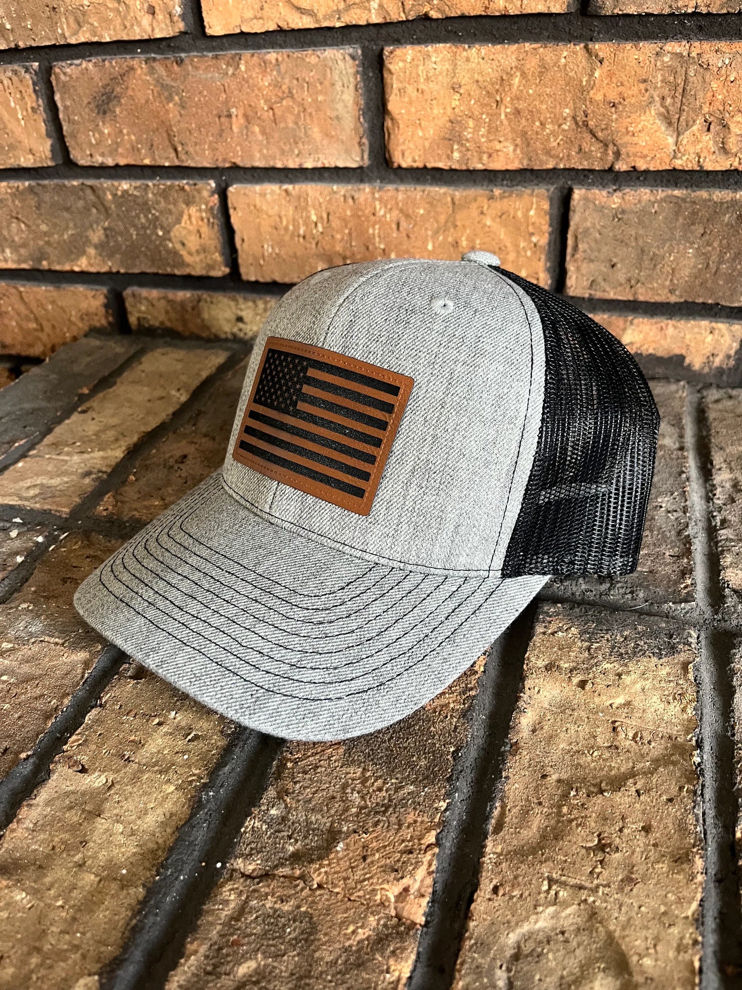 Copy of Trucker Hat with Engraved Leather Patch - American Flag