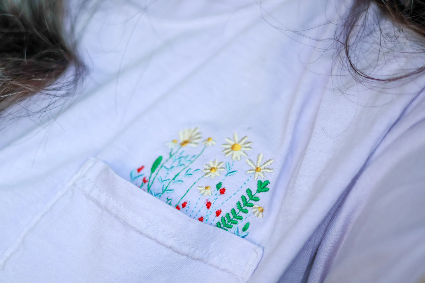 Comfort Colors Wildflower Embroidered Pocket Tee