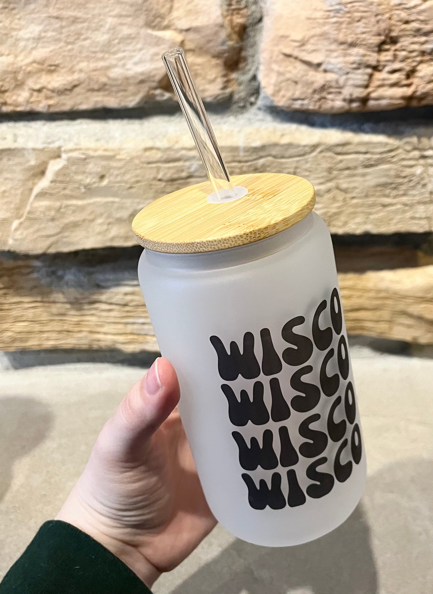 Copy of 16oz glass beer glass with bamboo lid