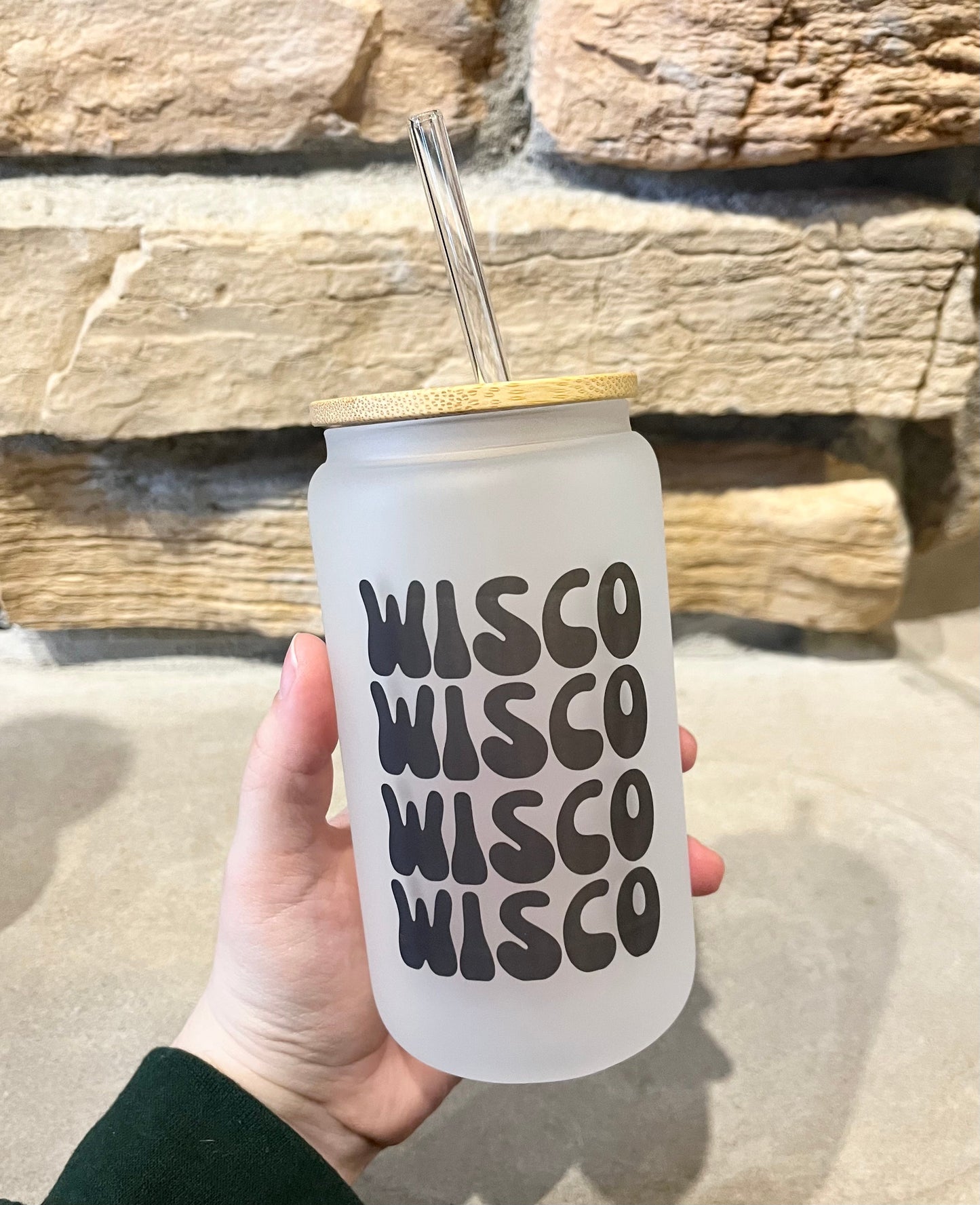 Copy of 16oz glass beer glass with bamboo lid