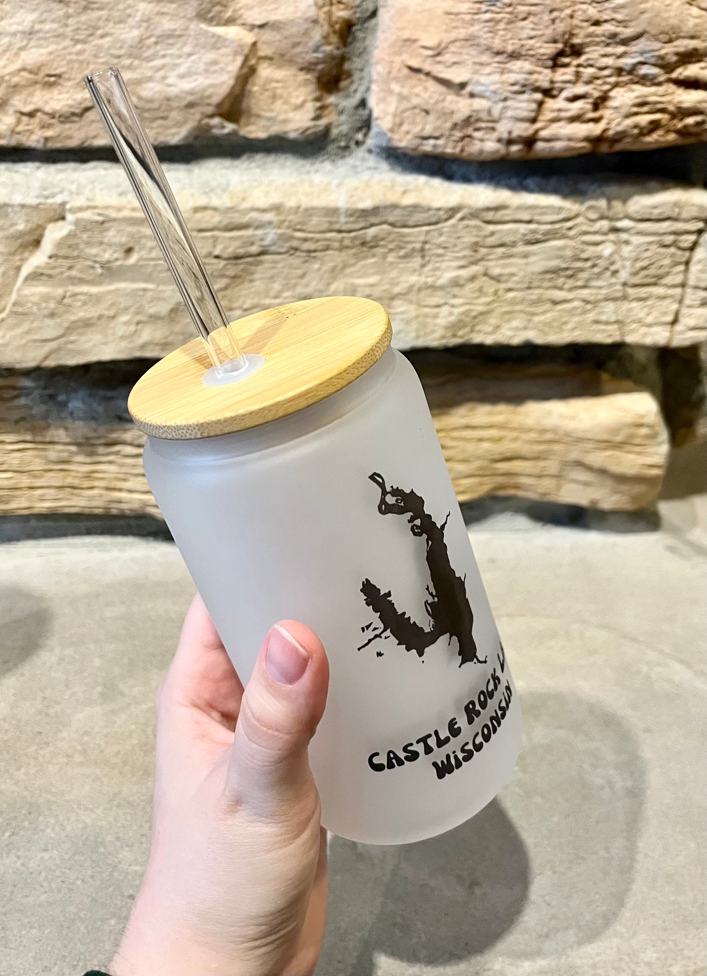 Castle Rock Lake 16oz Beer Glass Can with bamboo lid