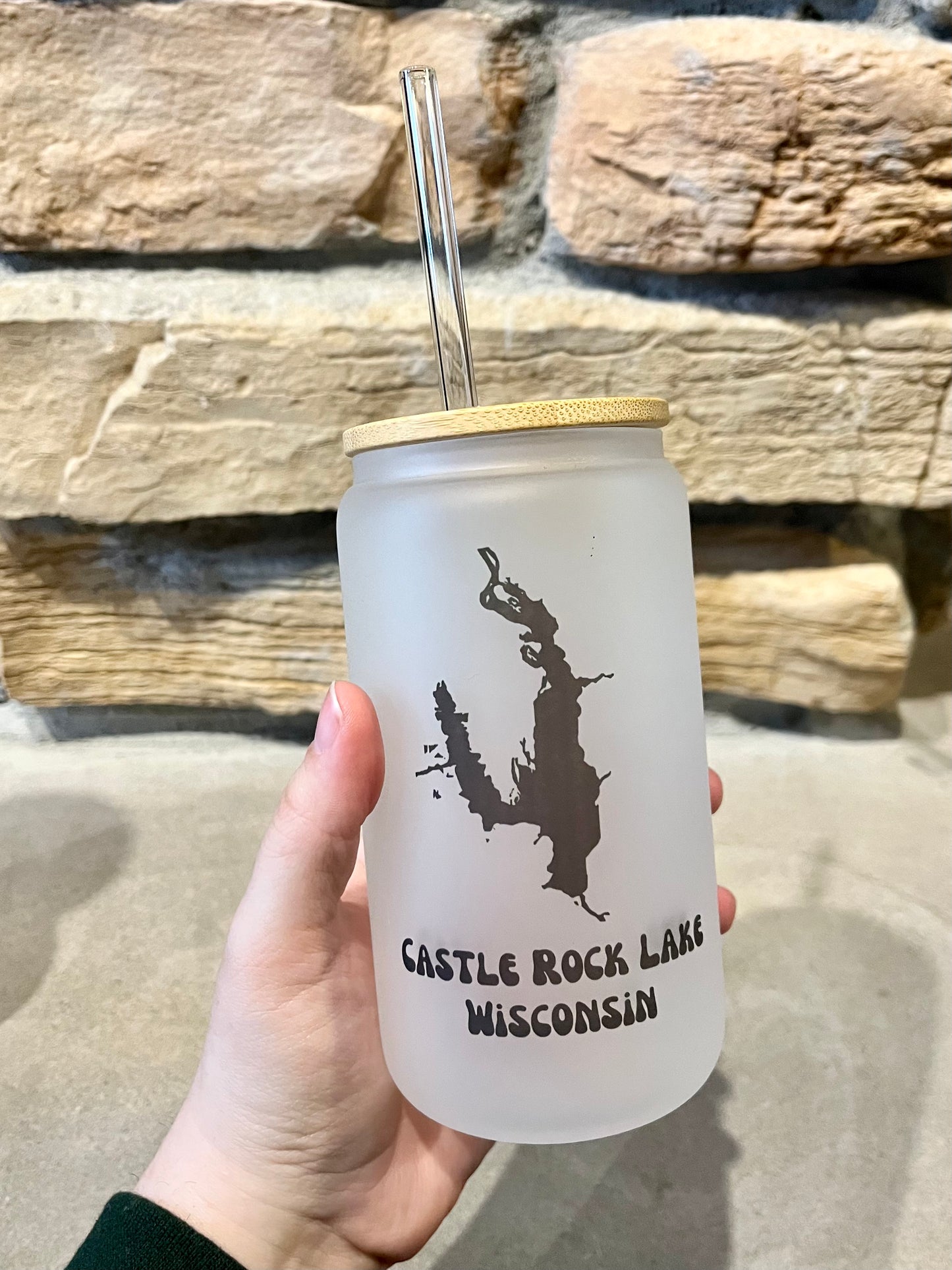 Castle Rock Lake 16oz Beer Glass Can with bamboo lid