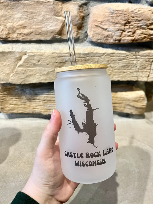 Castle Rock Lake 16oz Beer Glass Can with bamboo lid