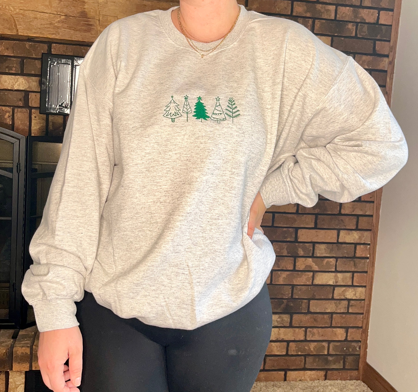 Embroidered Trees Crewneck Sweater