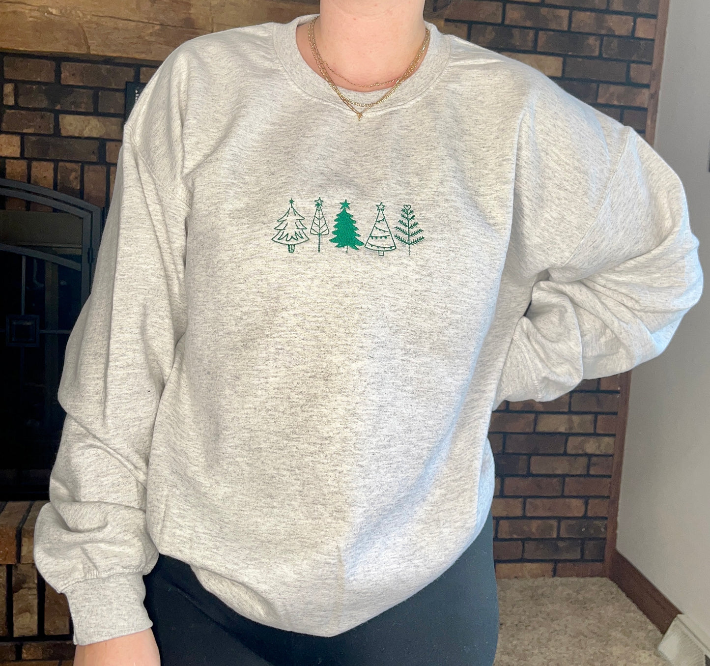 Embroidered Trees Crewneck Sweater