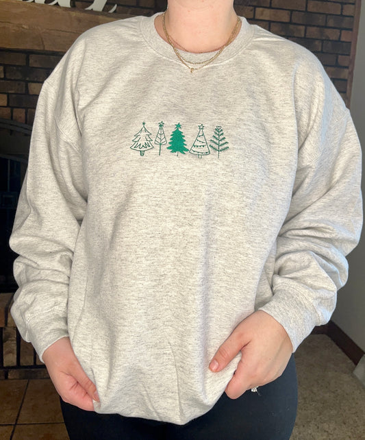 Embroidered Trees Crewneck Sweater