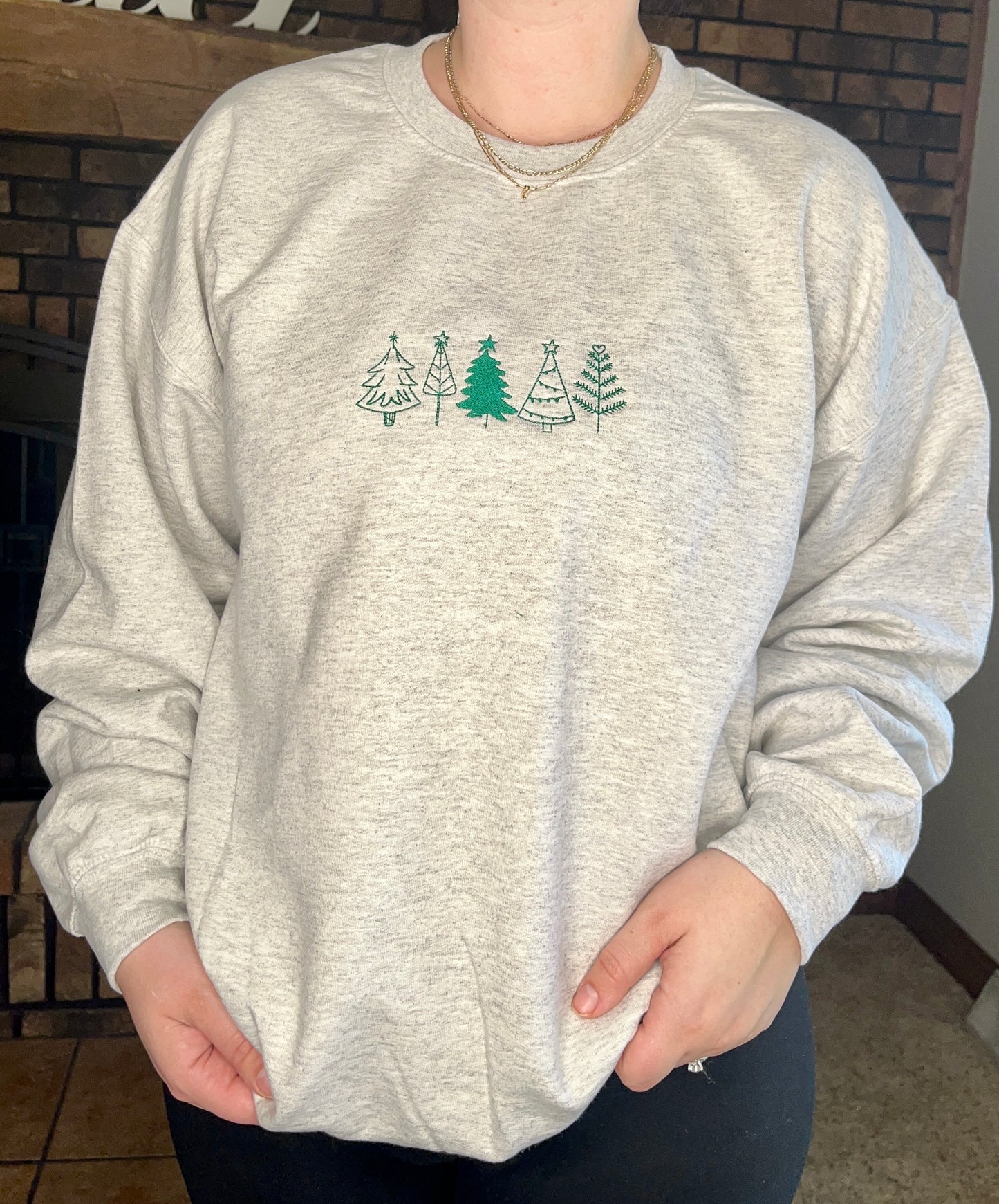 Embroidered Trees Crewneck Sweater