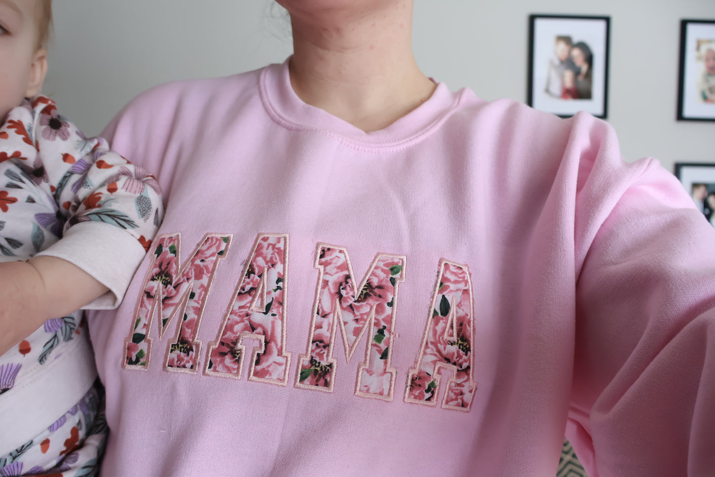 Pink MAMA Embroidered Applique Crewneck