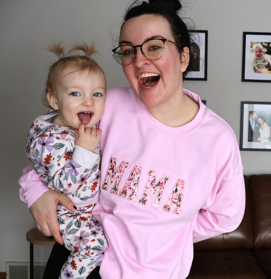 Pink MAMA Embroidered Applique Crewneck