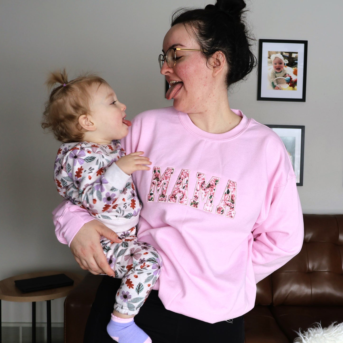 Pink MAMA Embroidered Applique Crewneck