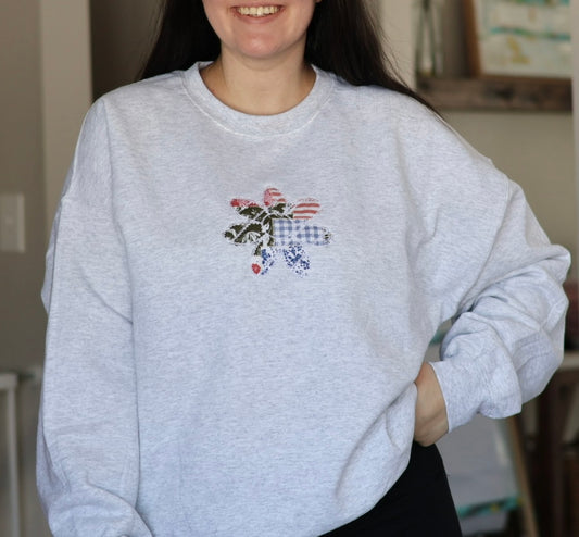 Spring Embroidered Flower Crewneck