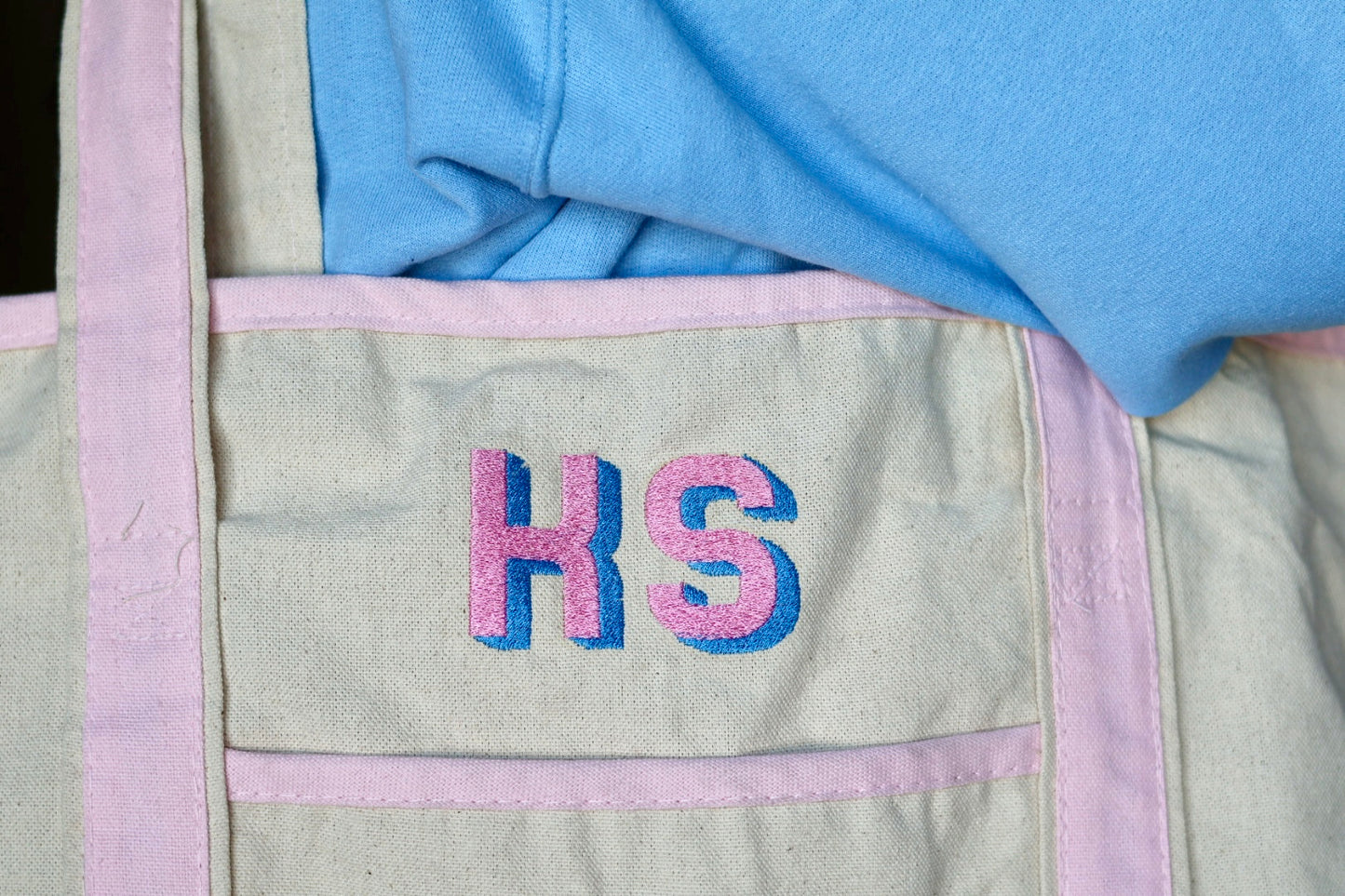 Embroidered Monogram Initials Tote Bag