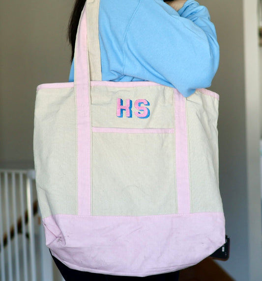 Embroidered Monogram Initials Tote Bag