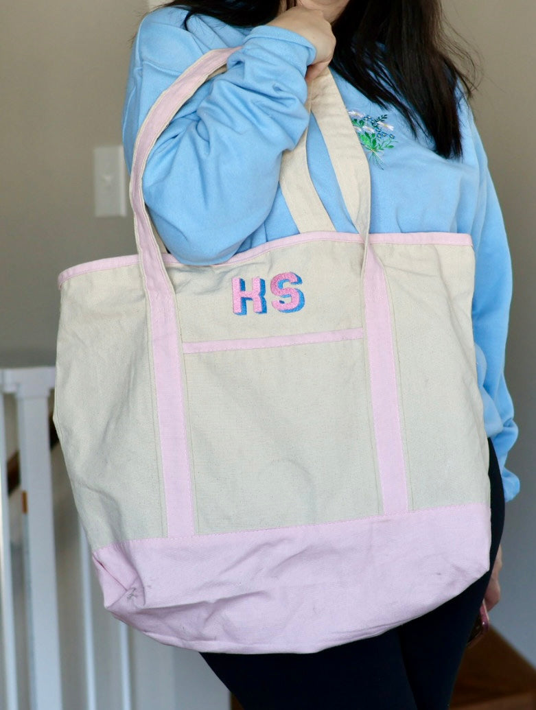 Embroidered Monogram Initials Tote Bag