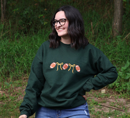Green and Gold Bow Embroidered Crewneck Sweatshirt