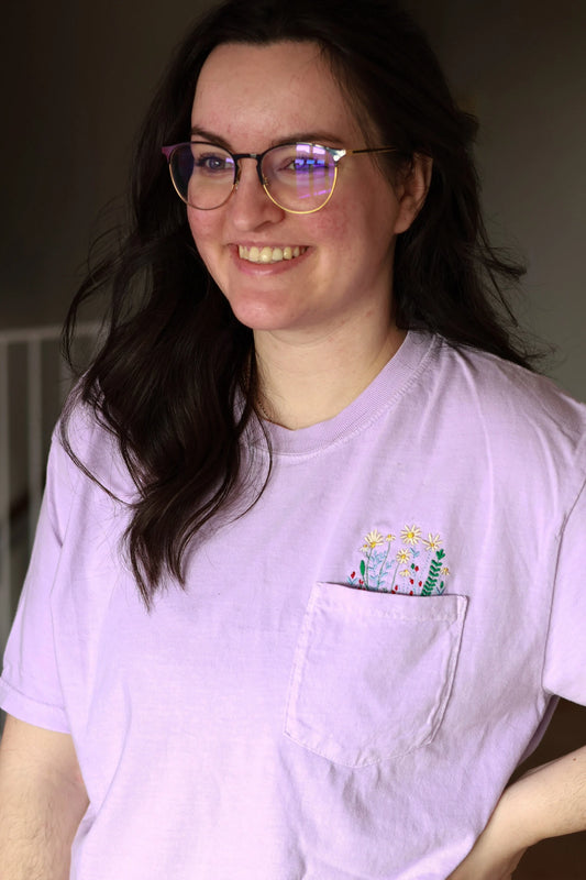 Comfort Colors Wildflower Embroidered Pocket Tee